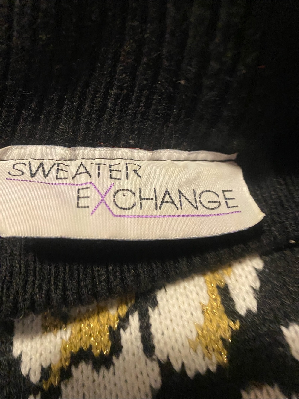 EXCHANGE Black Knit Sweater with White and Gold Floral Jacquard - Picture 8 of 8